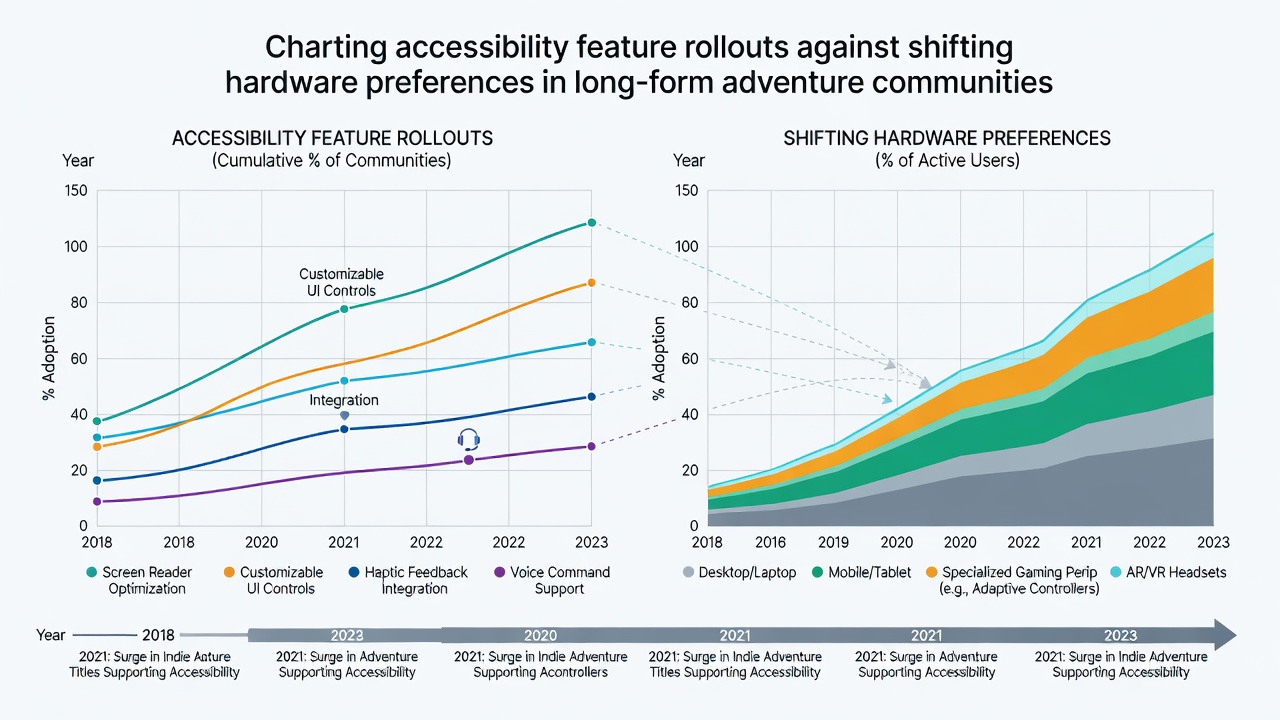 Community members reviewing accessibility settings on various hardware setups for long-form adventure games