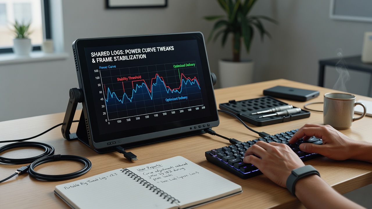 Detailed power curve graphs and frame time charts from portable rig logs
