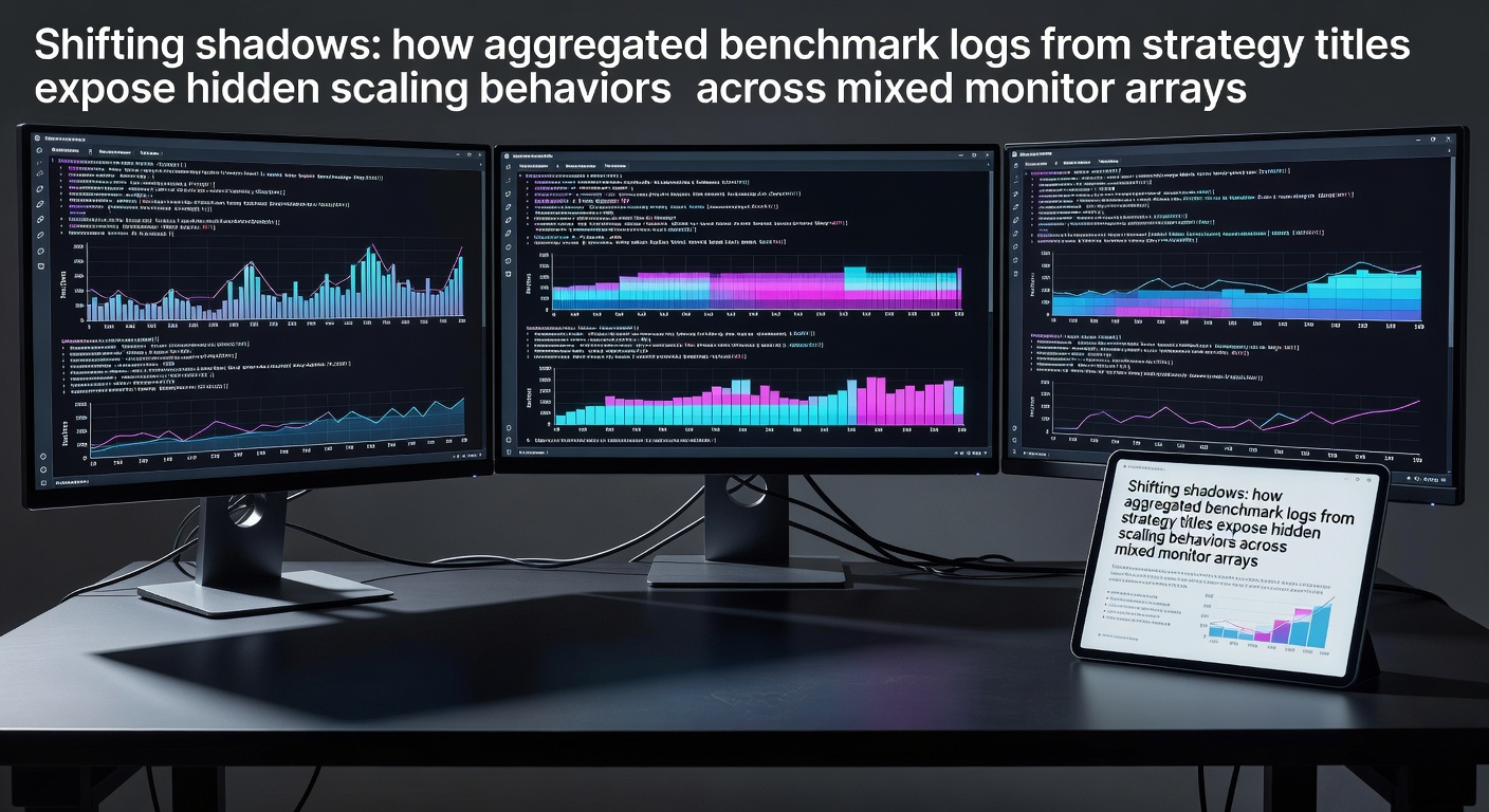 Aggregated benchmark data visualized across multiple monitor setups in strategy game environments