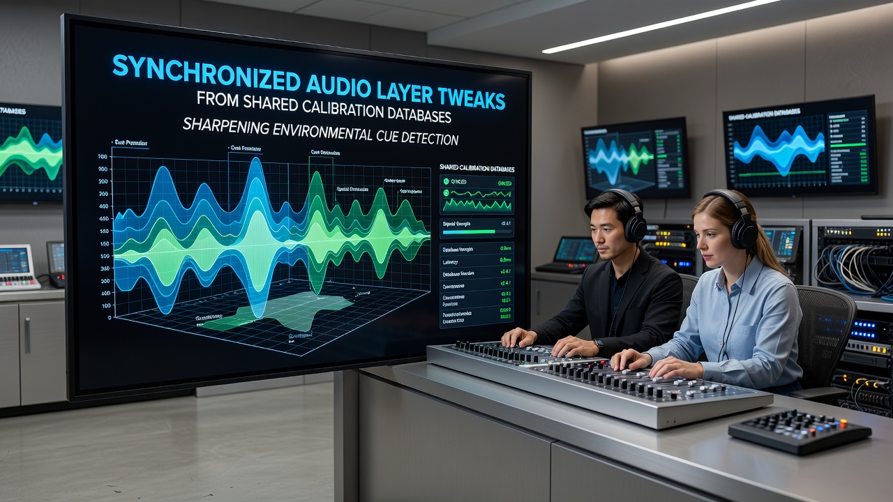 Detailed view of audio calibration graphs comparing original and synchronized layers for cue enhancement in exploration titles