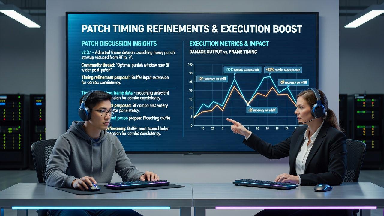 Players reviewing updated timing charts derived from patch analysis sessions